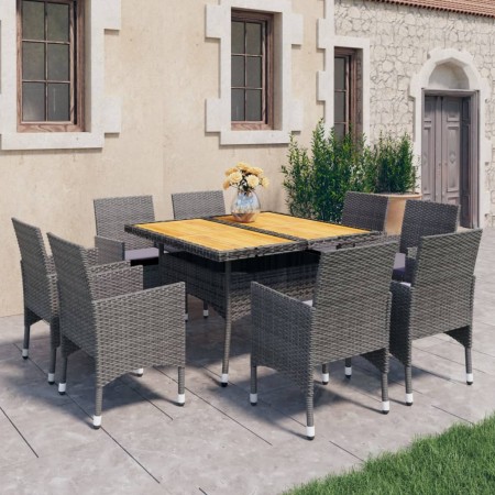 Set de comedor de jardín 9 pzas ratán PE y madera acacia gris de vidaXL, Conjuntos de jardín - Ref: Foro24-3058343, Precio: 5...