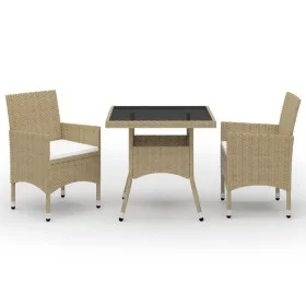 Muebles de jardín 3 piezas ratán sintético y vidrio beige de vidaXL, Conjuntos de jardín - Ref: Foro24-3058310, Precio: 262,5...