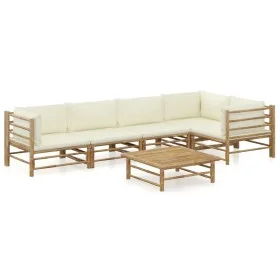 Garden furniture set 6 pieces bamboo and cream white cushions by vidaXL, Garden sets - Ref: Foro24-3058239, Price: 626,40 €, ...