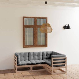 Muebles de jardín 4 piezas con cojines de madera de pino maciza en Conjuntos de jardín | Comprar online en Foru.es