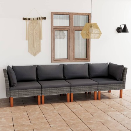 Sofá de jardín de 4 plazas con cojines ratán sintético gris de vidaXL, Conjuntos de jardín - Ref: Foro24-3059708, Precio: 298...
