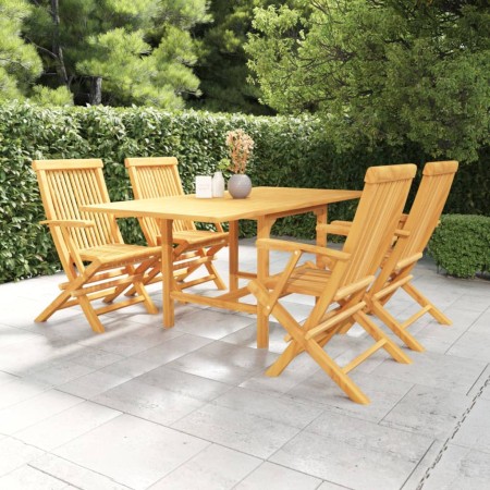 Juego de comedor para jardín 5 piezas madera maciza teca de vidaXL, Conjuntos de jardín - Ref: Foro24-3059595, Precio: 534,24...