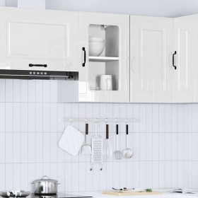 Armario de cocina de pared con puerta de cristal "Kalmar" de, madera de ingeniería blanca brillante en Armarios de cocina | Comp