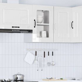 Armario de cocina de pared con puerta de cristal "Kalmar" de, madera de ingeniería blanca brillante en Armarios de cocina | Comp