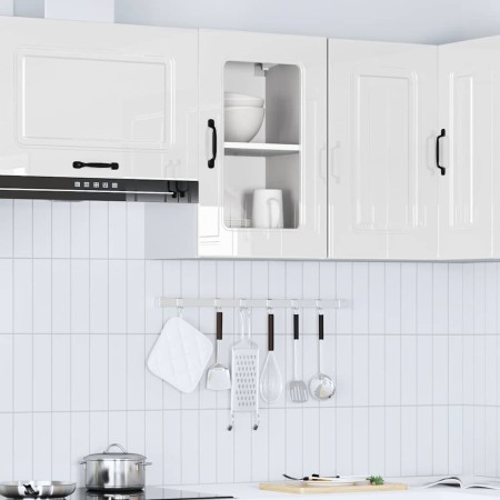 Armario de cocina de pared con puerta de cristal "Kalmar" de, madera de ingeniería blanca brillante en Armarios de cocina | Comp