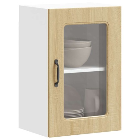 Armario de cocina de pared con puerta de cristal "Kalmar" de, roble Sonoma, madera de ingeniería en Armarios de cocina | Comprar
