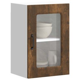 Armario de cocina de pared con puerta de cristal "Kalmar" de, roble ahumado, madera de ingeniería en Armarios de cocina | Compra