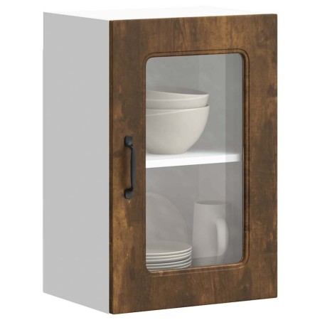 Armario de cocina de pared con puerta de cristal "Kalmar" de, roble ahumado, madera de ingeniería en Armarios de cocina | Compra