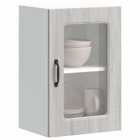 Armario de cocina de pared con puerta de cristal "Kalmar" de, madera de ingeniería Sonoma gris en Armarios de cocina | Comprar o
