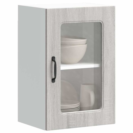 Armario de cocina de pared con puerta de cristal "Kalmar" de, madera de ingeniería Sonoma gris en Armarios de cocina | Comprar o