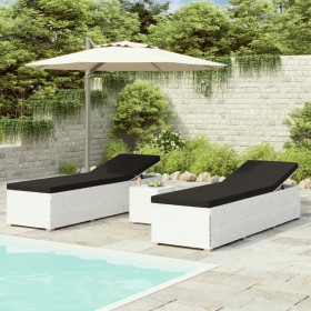 Tumbonas de jardín y mesita 3 piezas ratán sintético blanco de vidaXL, Tumbonas - Ref: Foro24-3057664, Precio: 328,37 €, Desc...