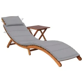 Tumbona de jardín con mesa y cojín madera maciza de acacia de vidaXL, Tumbonas - Ref: Foro24-3061588, Precio: 187,40 €, Descu...