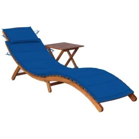 Tumbona de jardín con mesa y cojín madera maciza de acacia de vidaXL, Tumbonas - Ref: Foro24-3061597, Precio: 183,96 €, Descu...