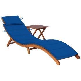 Tumbona de jardín con mesa y cojín madera maciza de acacia de vidaXL, Tumbonas - Ref: Foro24-3061597, Precio: 194,41 €, Descu...