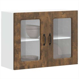 Armario de cocina de pared con puerta de cristal "Kalmar" de, roble ahumado, madera de ingeniería en Armarios de cocina | Compra