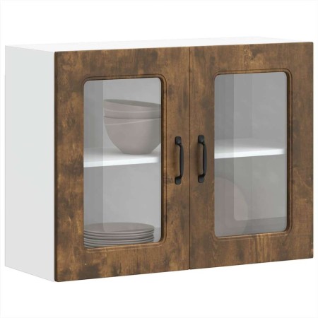 Armario de cocina de pared con puerta de cristal "Kalmar" de, roble ahumado, madera de ingeniería en Armarios de cocina | Compra