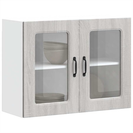 Armario de cocina de pared con puerta de cristal "Kalmar" de, madera de ingeniería Sonoma gris en Armarios de cocina | Comprar o