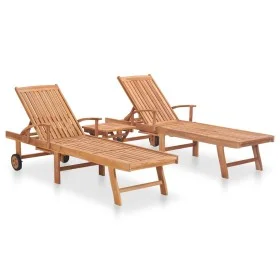 Tumbonas 2 uds con mesa madera maciza de teca de vidaXL, Tumbonas - Ref: Foro24-3051437, Precio: 555,96 €, Descuento: %