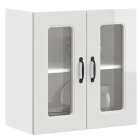 Armario de cocina de pared con puerta de cristal "Kalmar" de, madera de ingeniería blanca brillante en Armarios de cocina | Comp