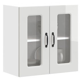 Armario de cocina de pared con puerta de cristal "Kalmar" de, madera de ingeniería blanca brillante en Armarios de cocina | Comp