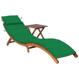 Tumbona de jardín con mesa y cojín madera maciza de acacia de vidaXL, Tumbonas - Ref: Foro24-3061592, Precio: 183,79 €, Descu...