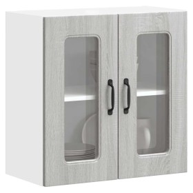 Armario de cocina de pared con puerta de cristal "Kalmar" de, madera de ingeniería Sonoma gris en Armarios de cocina | Comprar o