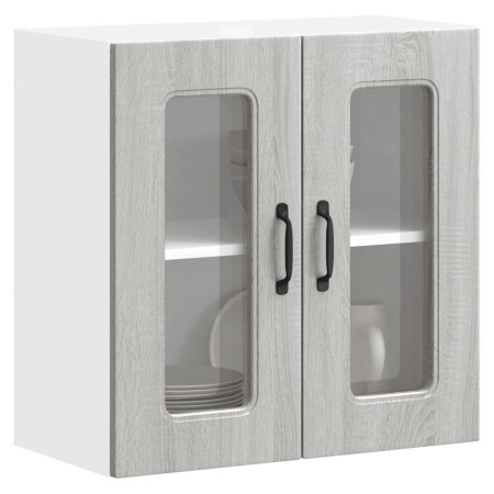 Armario de cocina de pared con puerta de cristal "Kalmar" de, madera de ingeniería Sonoma gris en Armarios de cocina | Comprar o