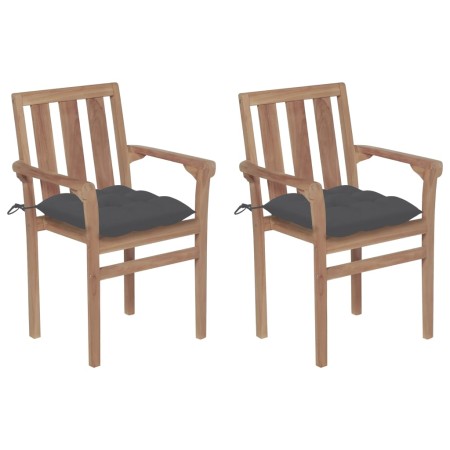Sillas de jardín 2 uds madera teca con cojines gris antracita de vidaXL, Sillas de jardín - Ref: Foro24-3062223, Precio: 254,...