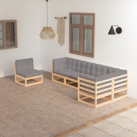 Muebles de jardín 6 piezas con cojines de madera de pino maciza en Conjuntos de jardín | Comprar online en Foru.es