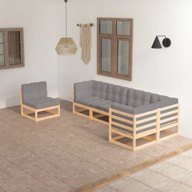 Muebles de jardín 6 piezas con cojines de madera de pino maciza en Conjuntos de jardín | Comprar online en Foru.es