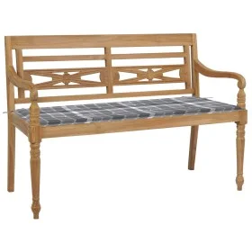 Batavia Bank aus massivem Teakholz und grau kariertem Kissen 120 cm von vidaXL, Gartenbänke - Ref: Foro24-3062168, Preis: 224...