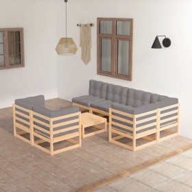 Muebles de jardín 8 pzas y cojines madera maciza pino en Conjuntos de jardín | Comprar online en Foru.es