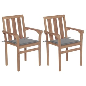 Sillas de jardín 2 unidades con cojines gris madera de teca de vidaXL, Sillas de jardín - Ref: Foro24-3062209, Precio: 261,59...