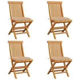 Sillas de jardín 4 uds madera maciza de teca con cojines beige de vidaXL, Sillas de jardín - Ref: Foro24-3062586, Precio: 257...