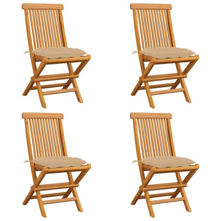 Sillas de jardín 4 uds madera maciza de teca con cojines beige de vidaXL, Sillas de jardín - Ref: Foro24-3062586, Precio: 257...