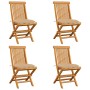 Sillas de jardín 4 uds madera maciza de teca con cojines beige de vidaXL, Sillas de jardín - Ref: Foro24-3062586, Precio: 257...