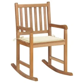 Silla mecedora de madera maciza de teca con cojín color crema de vidaXL, Sillas de jardín - Ref: Foro24-3062759, Precio: 162,...