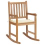 Silla mecedora de madera maciza de teca con cojín color crema de vidaXL, Sillas de jardín - Ref: Foro24-3062759, Precio: 165,...