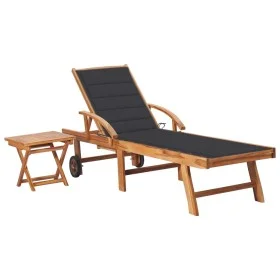 Lounger with solid teak wood table and cushion by vidaXL, Loungers - Ref: Foro24-3063021, Price: 315,64 €, Discount: %