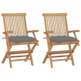 Sillas de jardín 2 uds madera teca con cojines grises de vidaXL, Sillas de jardín - Ref: Foro24-3062503, Precio: 178,89 €, De...