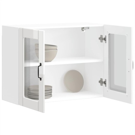 Armario de cocina de pared con puerta de cristal "Lucca", madera de ingeniería blanca brillante en Armarios de cocina | Comprar 