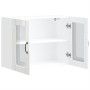 Armario de cocina de pared con puerta de cristal "Lucca", madera de ingeniería blanca brillante en Armarios de cocina | Comprar 
