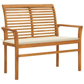 Banco de jardín madera maciza de teca con cojín crema 112 cm de vidaXL, Bancos de jardín - Ref: Foro24-3062651, Precio: 151,3...