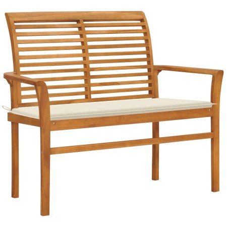 Banco de jardín madera maciza de teca con cojín crema 112 cm de vidaXL, Bancos de jardín - Ref: Foro24-3062651, Precio: 151,3...