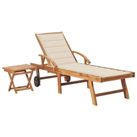 Tumbona con mesa y cojín madera maciza de teca de vidaXL, Tumbonas - Ref: Foro24-3063023, Precio: 310,10 €, Descuento: %