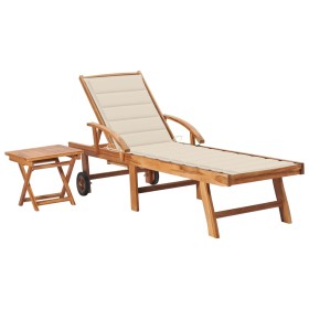 Tumbona con mesa y cojín madera maciza de teca de vidaXL, Tumbonas - Ref: Foro24-3063023, Precio: 299,23 €, Descuento: %