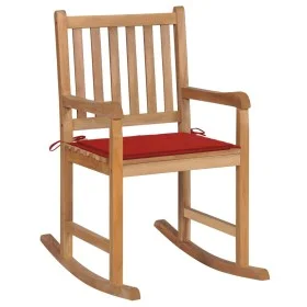 Silla mecedora de madera maciza de teca con cojín rojo de vidaXL, Sillas de jardín - Ref: Foro24-3062763, Precio: 184,31 €, D...