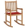 Silla mecedora de madera maciza de teca con cojín rojo de vidaXL, Sillas de jardín - Ref: Foro24-3062763, Precio: 187,72 €, D...