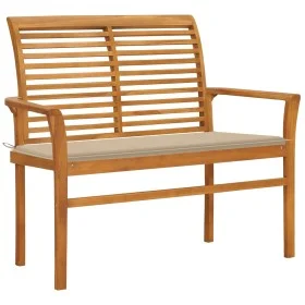 Banco de jardín madera maciza de teca con cojín beige 112 cm de vidaXL, Bancos de jardín - Ref: Foro24-3062652, Precio: 150,9...