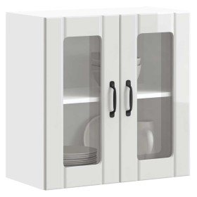 Armario de cocina de pared con puerta de cristal "Lucca", madera de ingeniería blanca brillante en Armarios de cocina | Comprar 